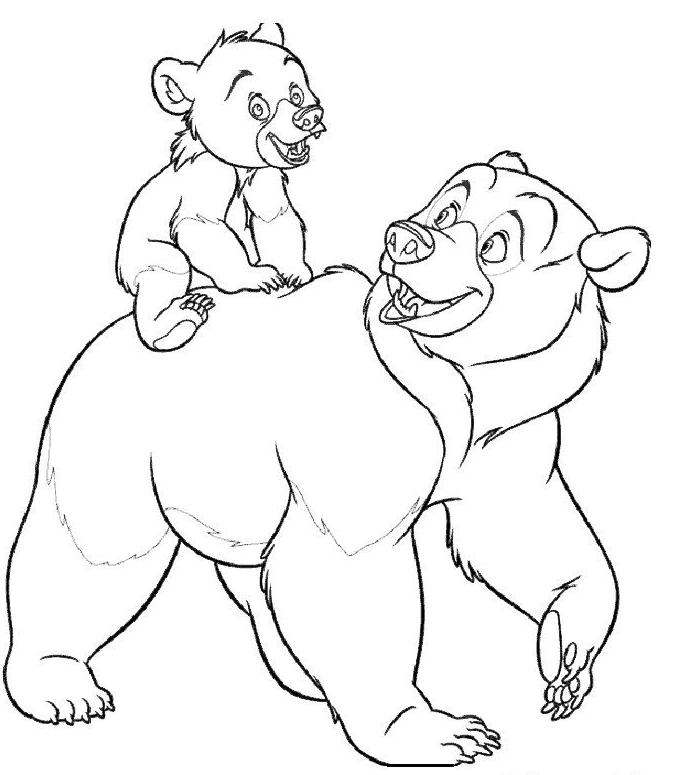 coloriage freres des ours kenai sur le dos de l ours